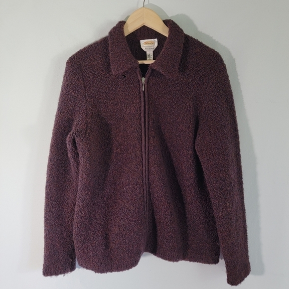 Talbots Made In Italy Women Full-Zip Boucle Sweater M Brown Collared Wool Blend - Picture 1 of 11
